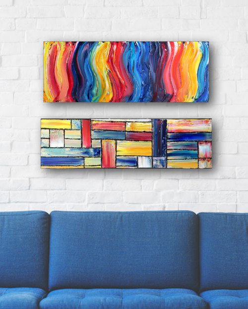 "The Bubble Gum Variations" - FREE WORLDWIDE SHIPPING + Save As A Series - Original PMS Abstract Diptych Oil Paintings On Recycled Wood - 26" x 16.5" by Preston M. Smith (PMS)