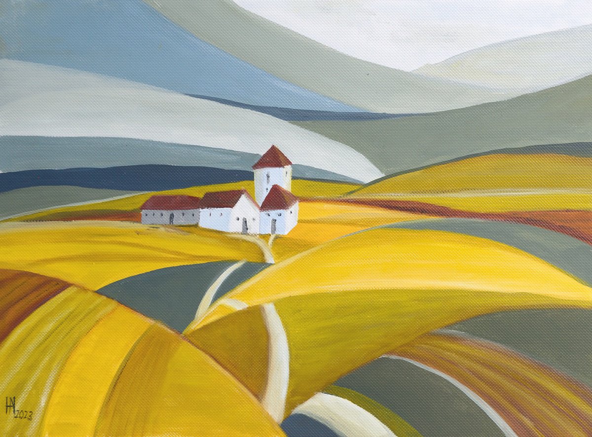 Organic Landscape Oil Painting By Aniko Hencz, 11 X 8, End Of Summer, Original Artwork