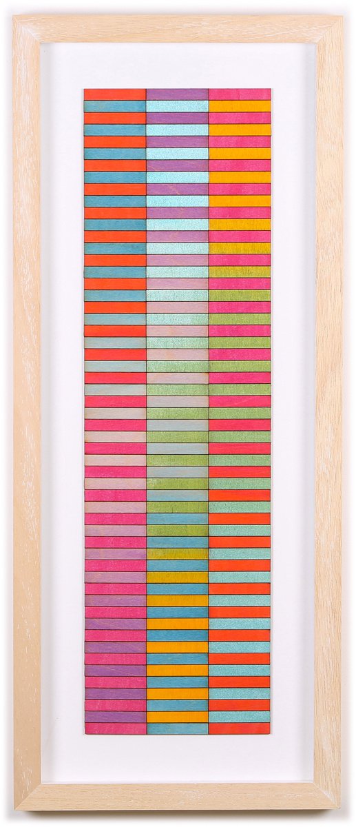 Three Panel Long Stripe Colour Study Natural Frame Mixed-media painting ...