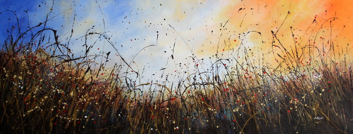 Expressive Landscape Acrylic Painting By Cecilia Frigati, 83 X 33, Good Old Days #8, Original Artwork