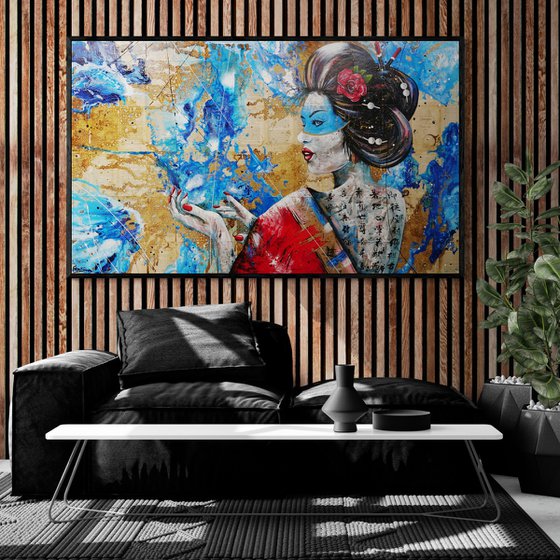 Safaia 200cm x 120cm Geisha Book Page Abstract Realism Art