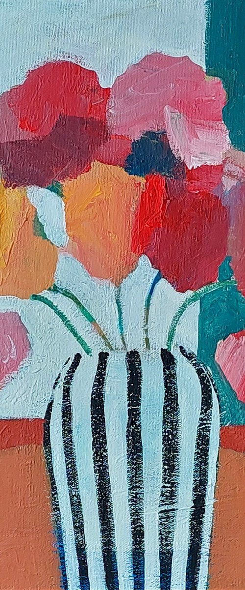 Flowers in a Striped Vase by Jan Rippingham