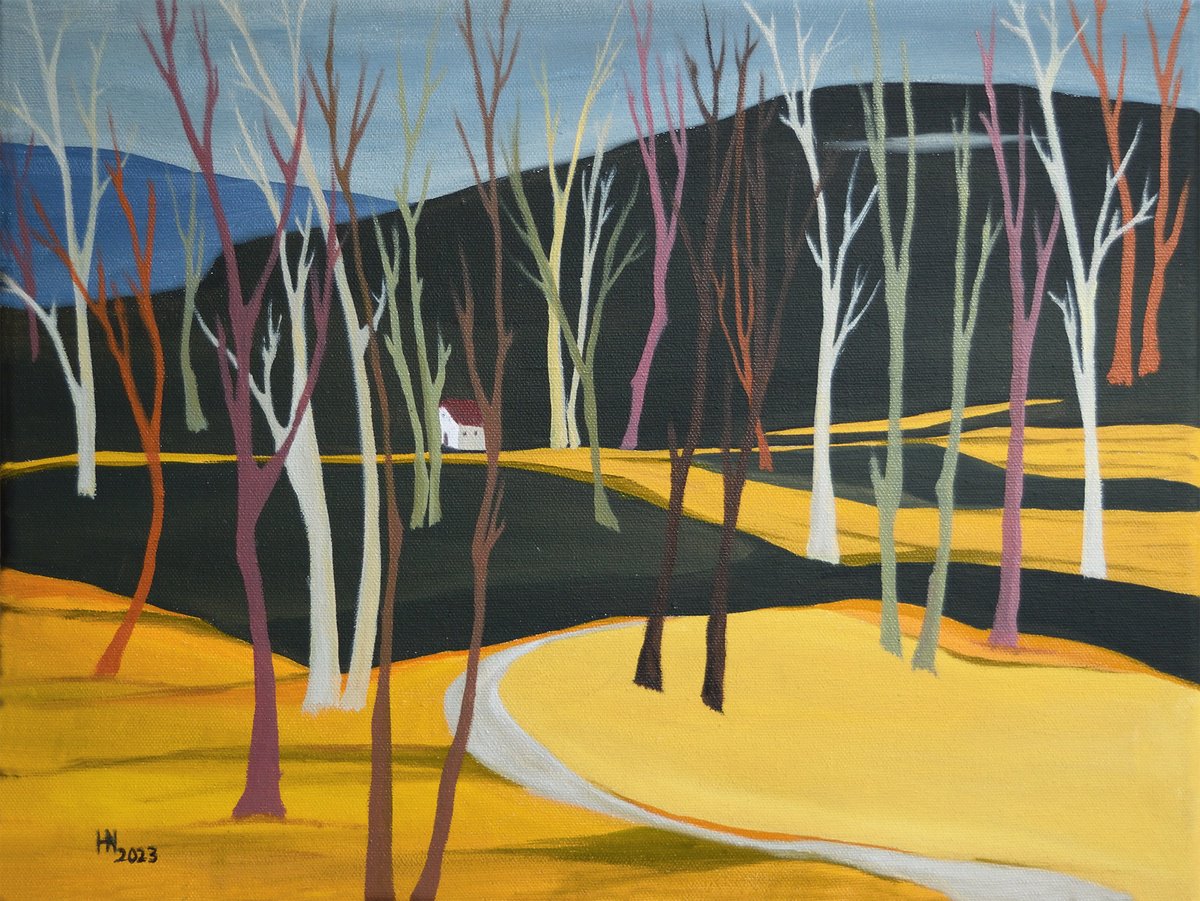 Organic Landscape Oil Painting By Aniko Hencz, 16 X 12, The Hiding Place, Original Artwork