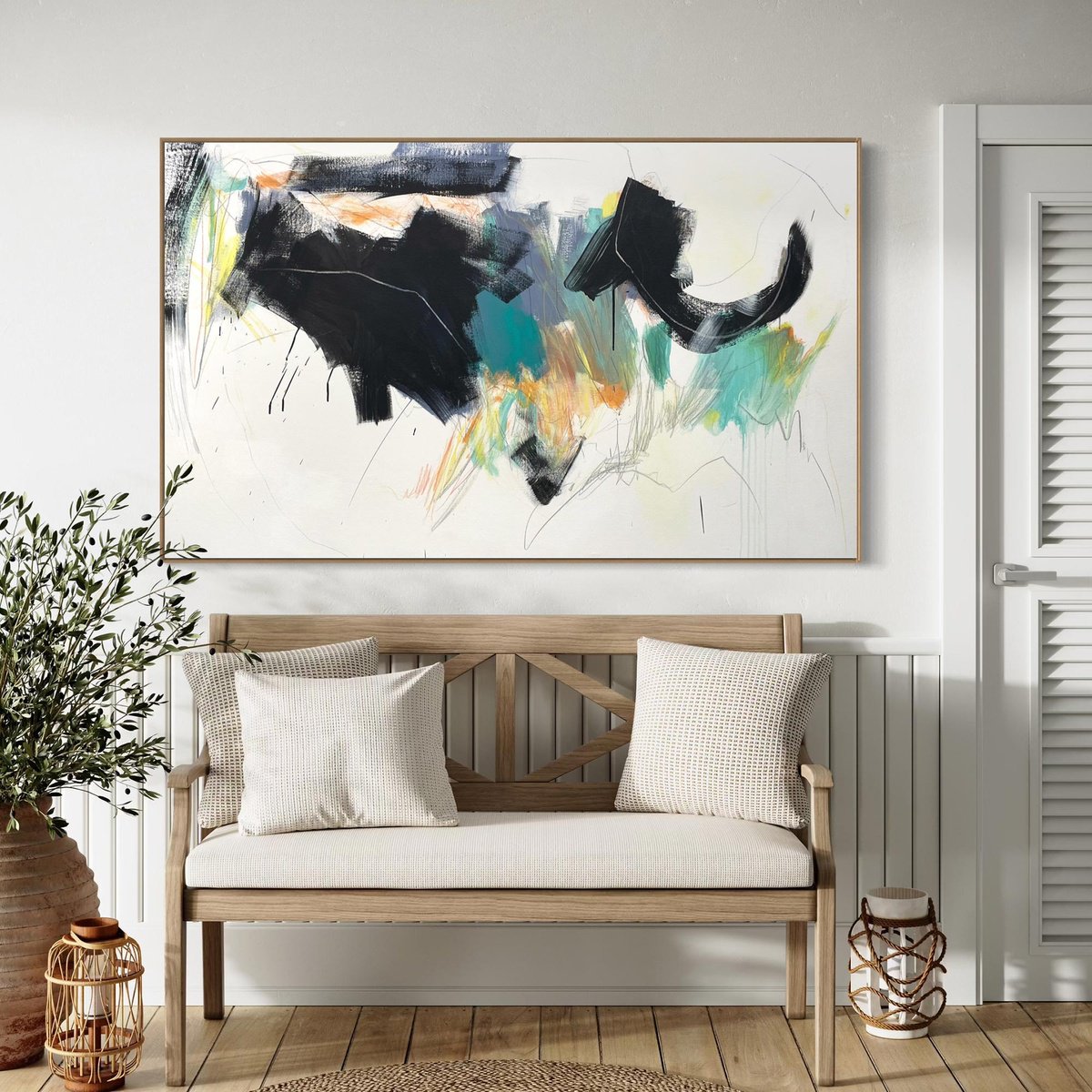 Abstract Acrylic Painting By Cheryl Harrison, 59 X 35, Lemon Twist, Original Artwork