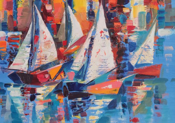 Boats (50x60cm, oil/canvas, abstract portrait)
