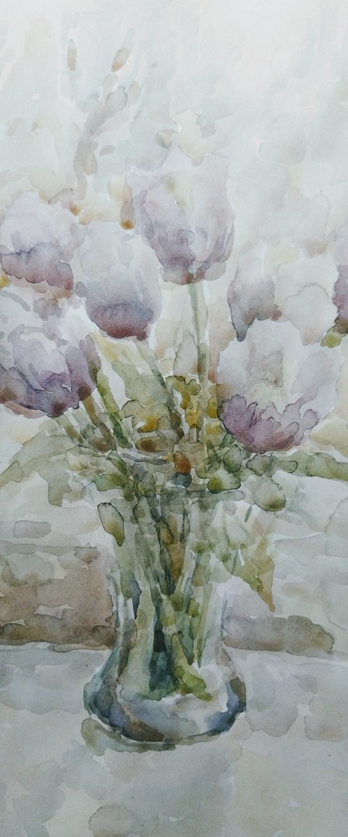 Tulips. Original watercolour painting. by Elena Klyan