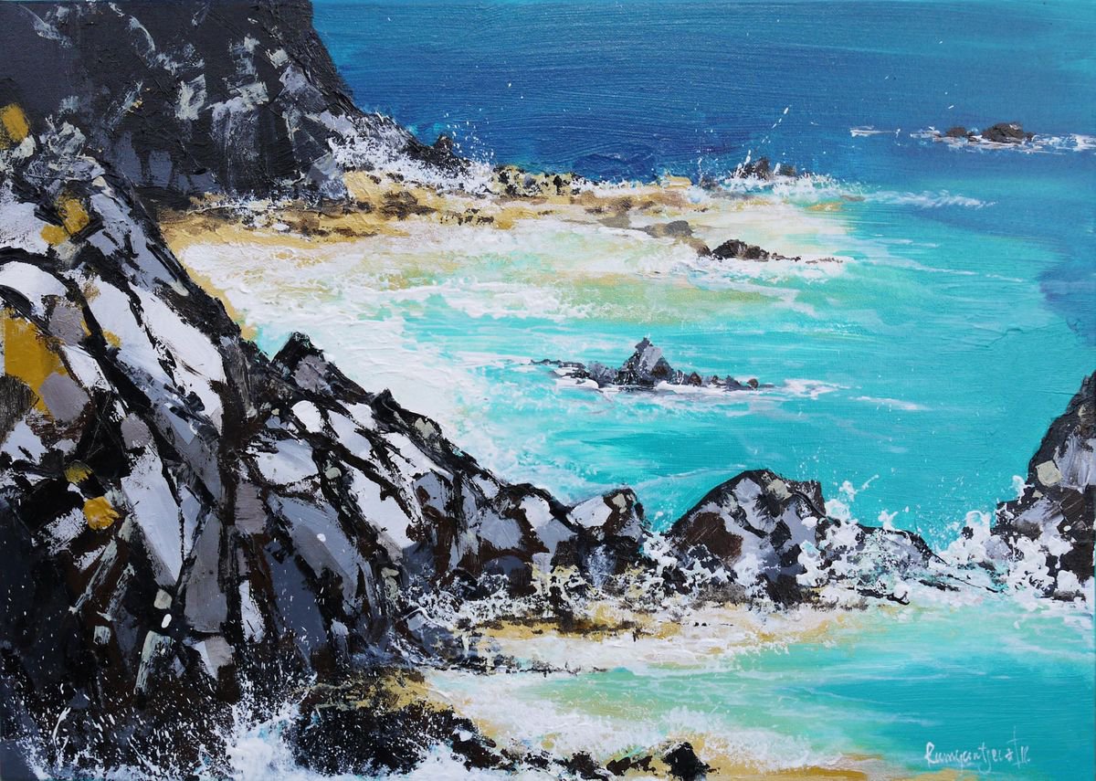 Expressive Landscape Acrylic Painting By Irina Rumyantseva, 28 X 20, Finding Paradise 2, Original Artwork