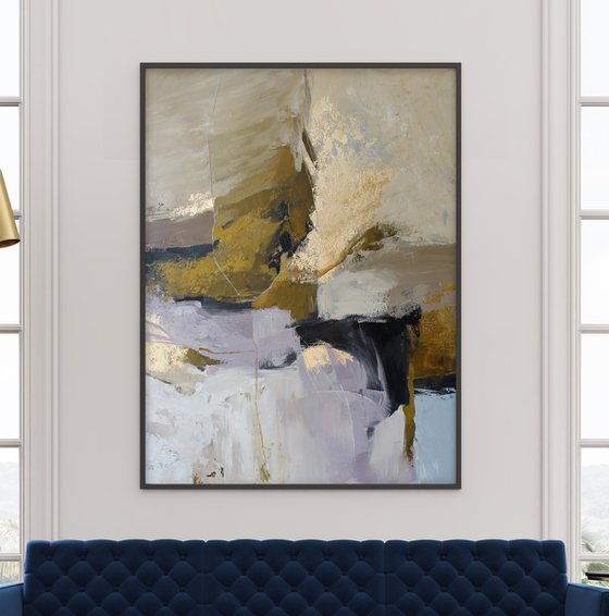 "Ness" Abstract acrylic licak beige brown art
