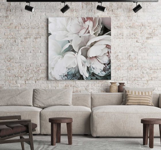 "Tender peonies"  White flower oil canvas art