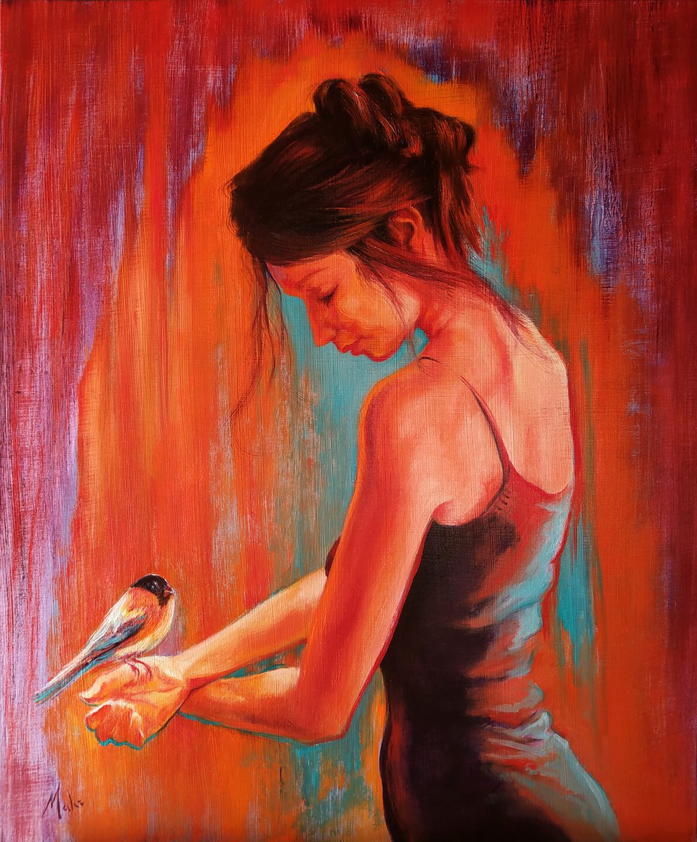 Expressive Animal Oil Painting By Isabel Mahe, 21 X 26, Mimicry, Original Artwork