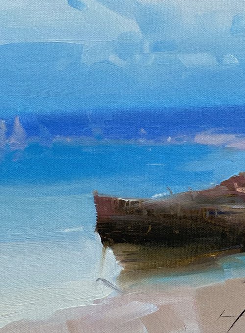 Fishing Boats, Original oil painting, Handmade artwork, One of a kind by Vahe Yeremyan