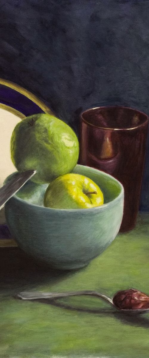 Still lIfe with Apples, Knife, and Shallot by John Fleck
