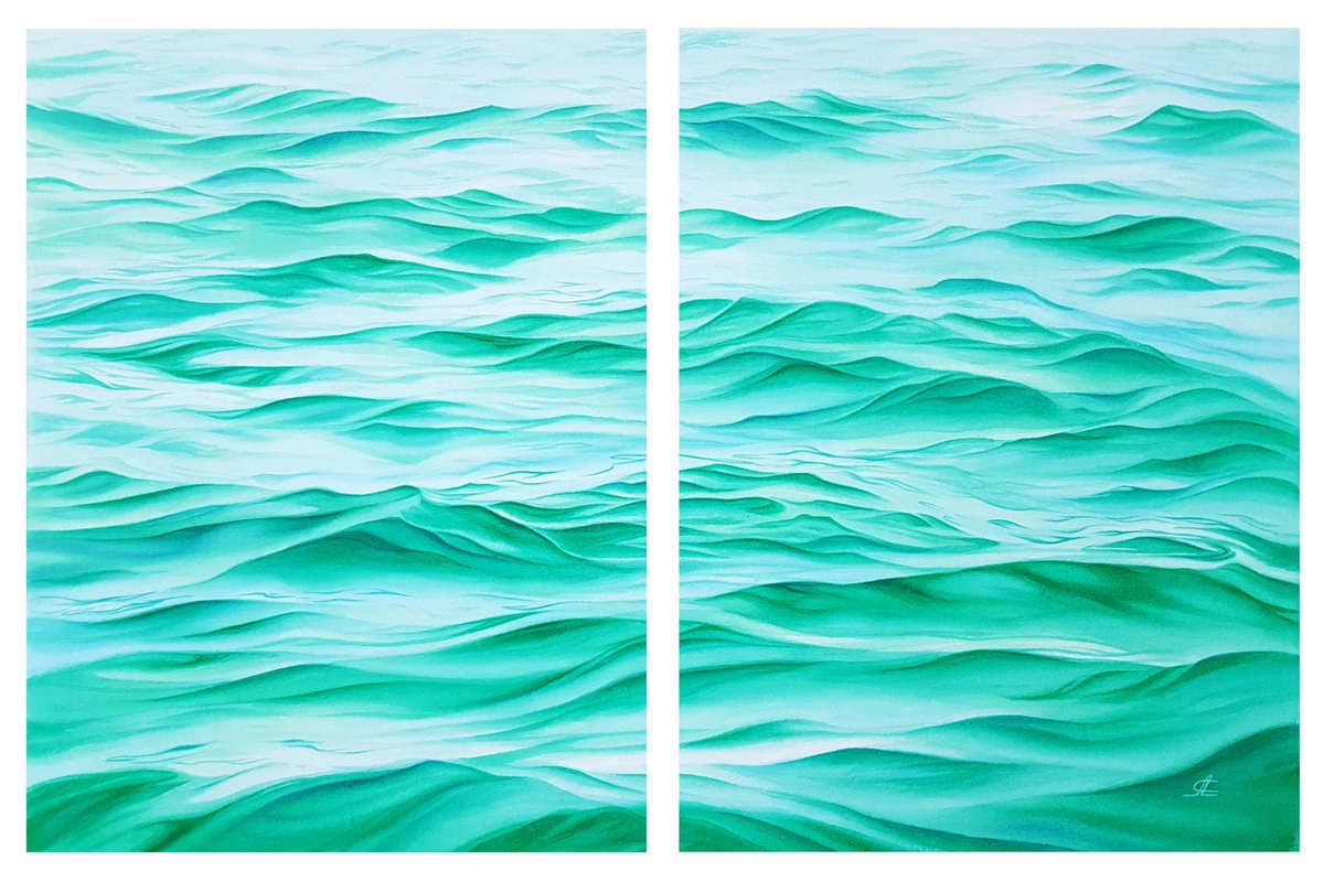 Seascape and waves Diptych by Svetlana Lileeva