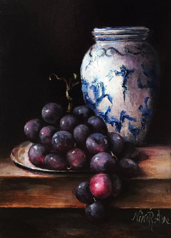Delft Vase and Grapes