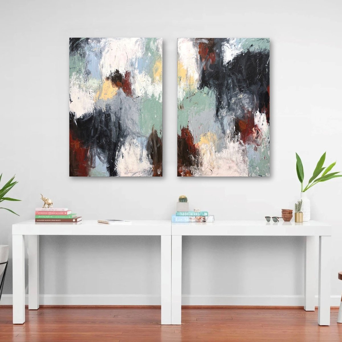 Organic Abstract Acrylic Painting By Melanie Crawford, 48 X 36", Inika (Diptych), Original Artwork