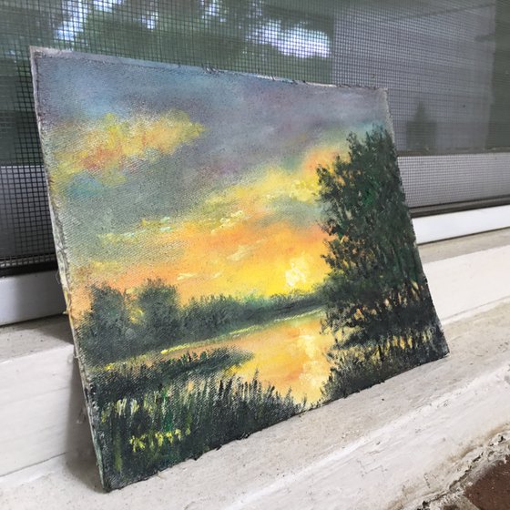 MARSH SUNRISE SKETCH # 2 - oil 5X7