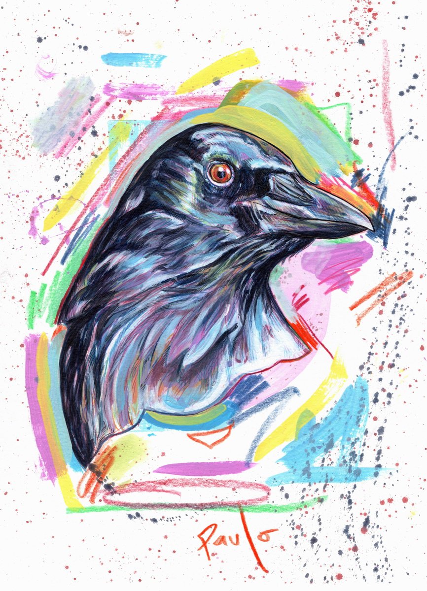 Expressive Animal Acrylic Painting By Paul Ward, 8 X 11", Carrion Crow, Original Artwork