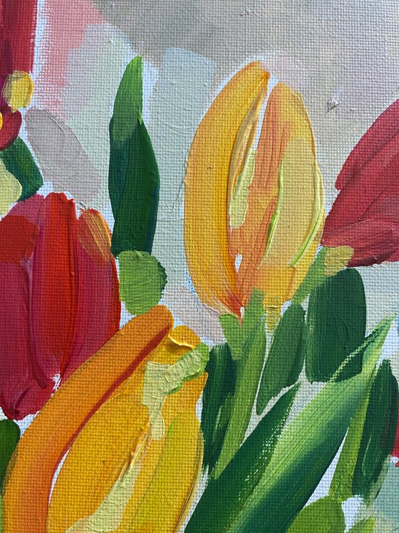Striped Vase with Tulips