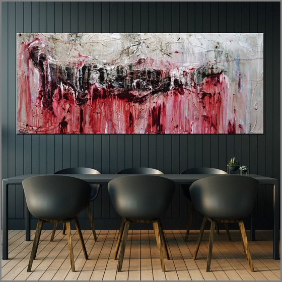Rose 200cm x 80cm Rose Grey Textured Abstract Art