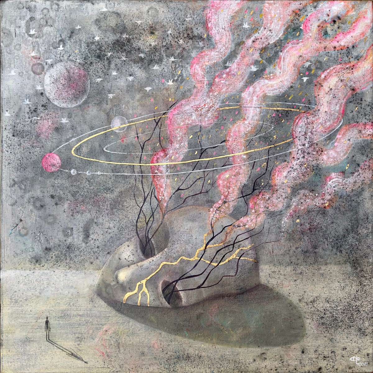 Surrealistic Landscape Painting By Olya Anima, 18 X 18", At The Edge, Original Artwork