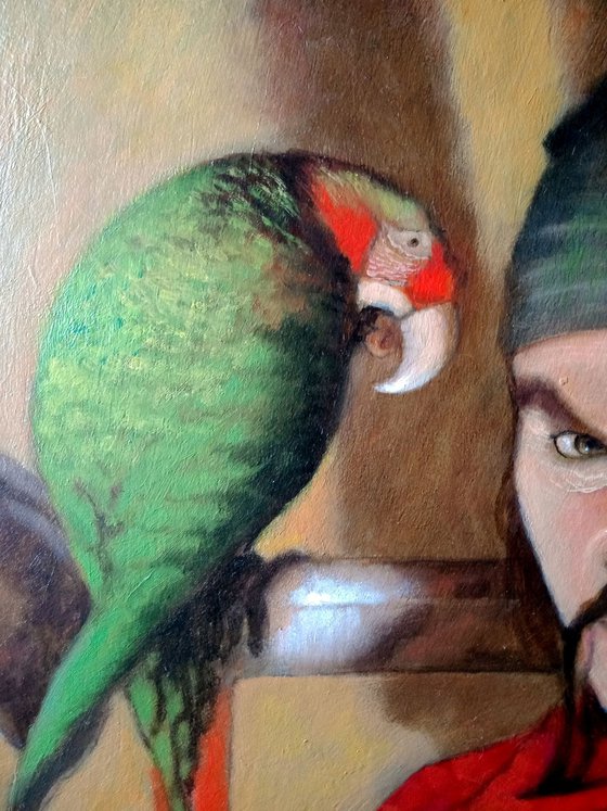 Pirate With Parrot - original oil painting