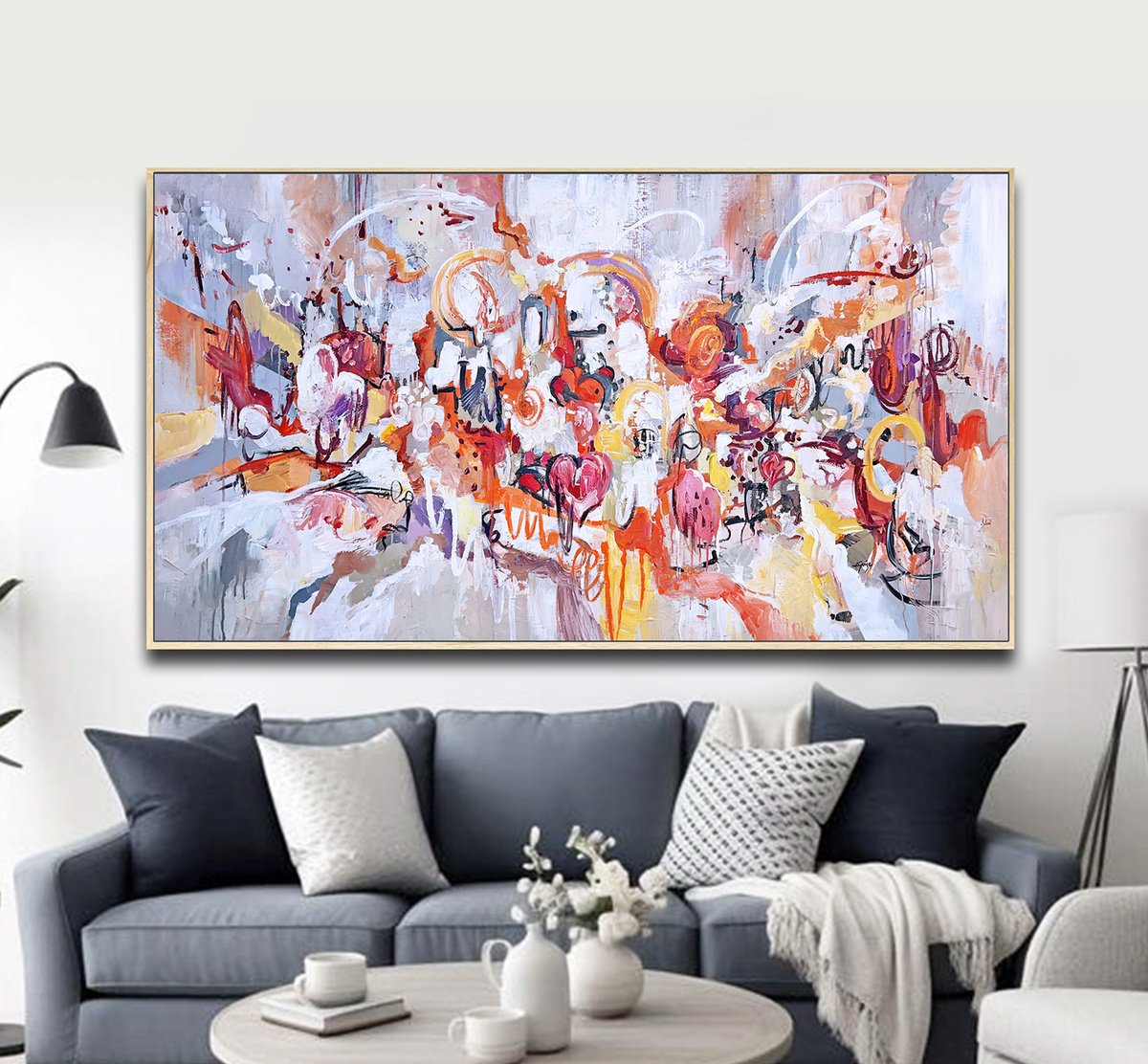 Abstract Acrylic Painting By Lana Guise, 72 X 41", Scarlet Flow, Original Artwork