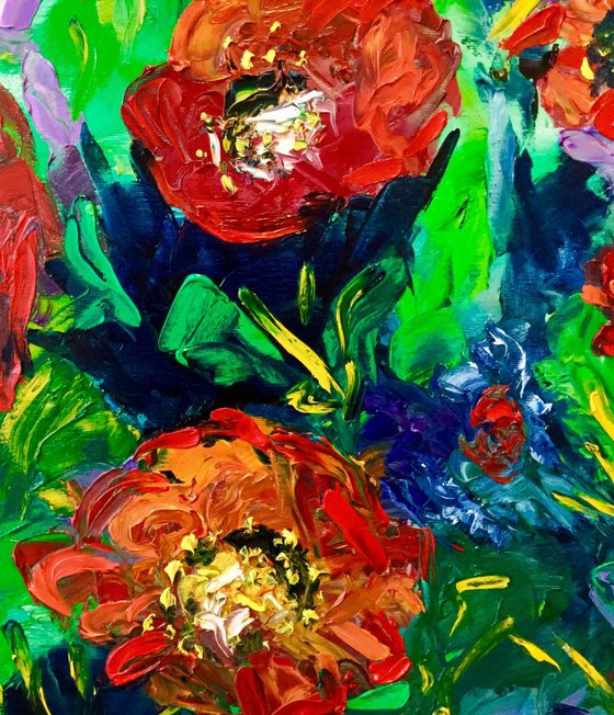 Poppies . Salute of flowers . Gift idea . Palette knife art .