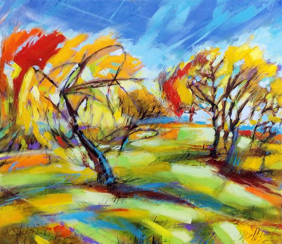 Abstract apple trees on a bright