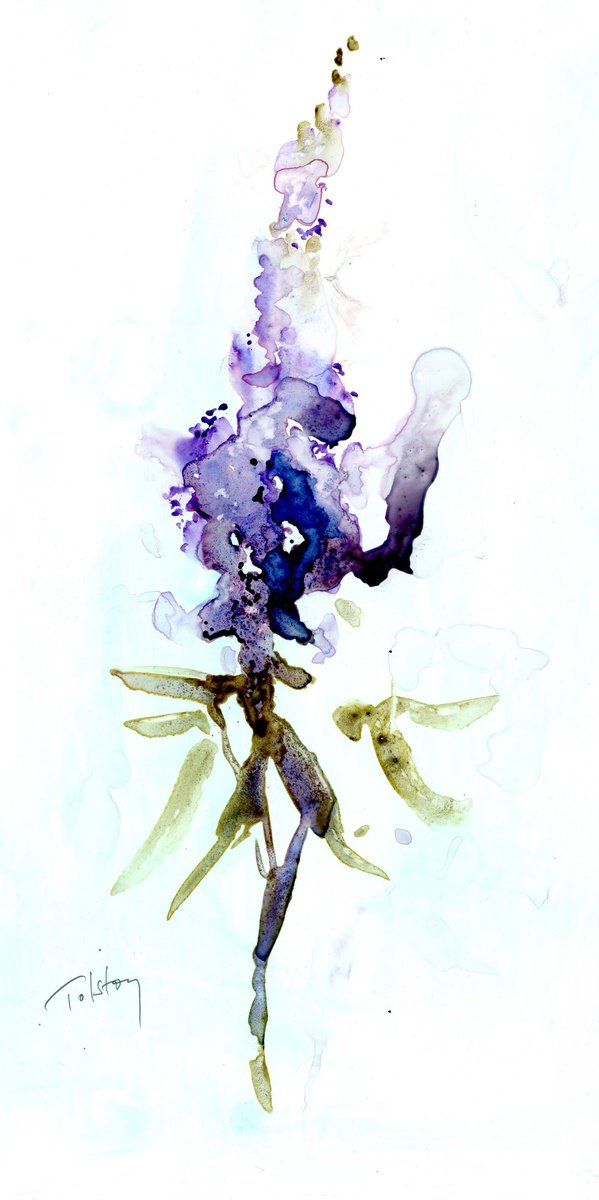 Impressionistic Botanical Watercolour By Alex Tolstoy, 6 X 12, Veronica Sativa 1, Original Artwork