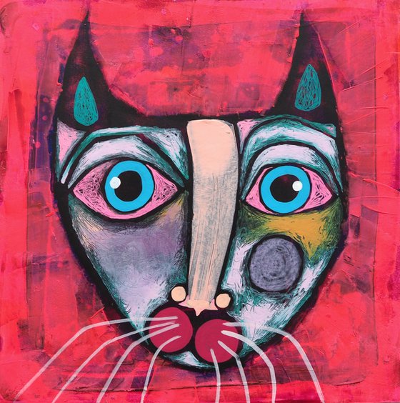 Neon pink kitty cat
