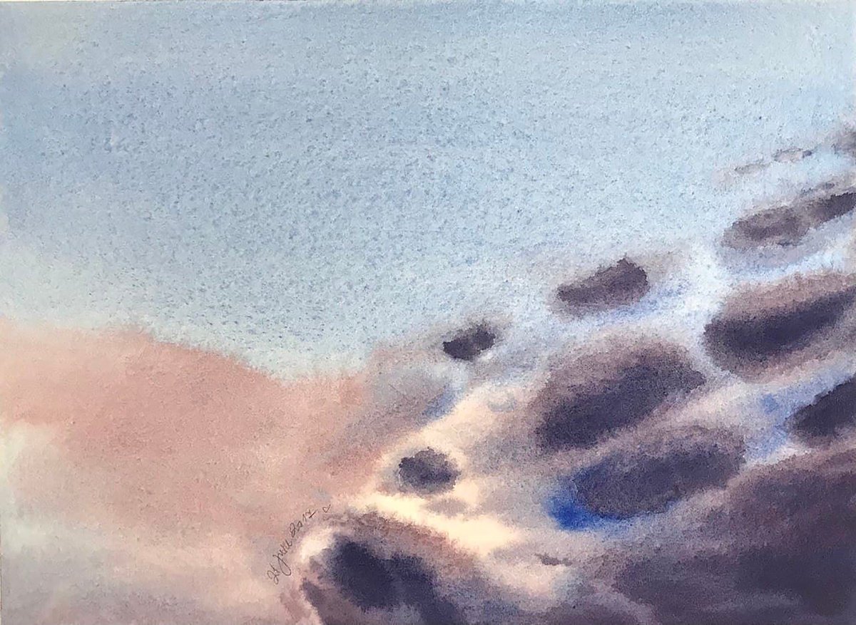 Abstract Landscape Watercolour By Alona Hryn, 11 X 8, Cloudy Sunset, Original Artwork