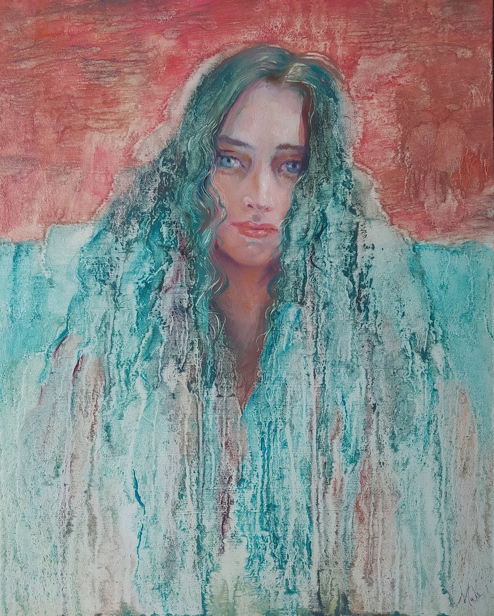 Expressive Portrait Oil Painting By Isabel Mahe, 16 X 20, Sortilege, Original Artwork