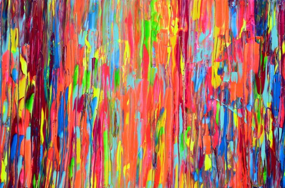 Pink-Orange Spring Moon - 150x60x2 cm - Big Painting XXXL - Large Abstract, Supersized Painting - Ready to Hang, Hotel Wall Decor