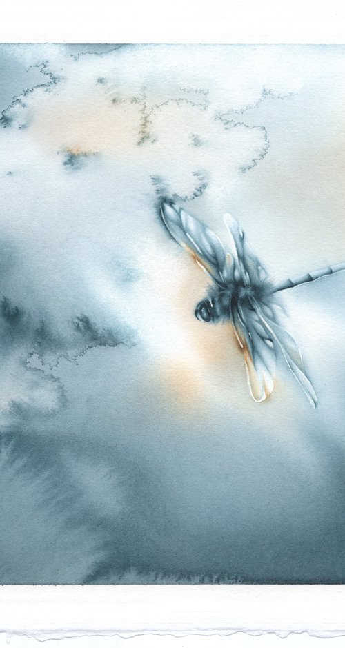 Glimpse VI - Dragonfly Watercolor Painting by ieva Janu