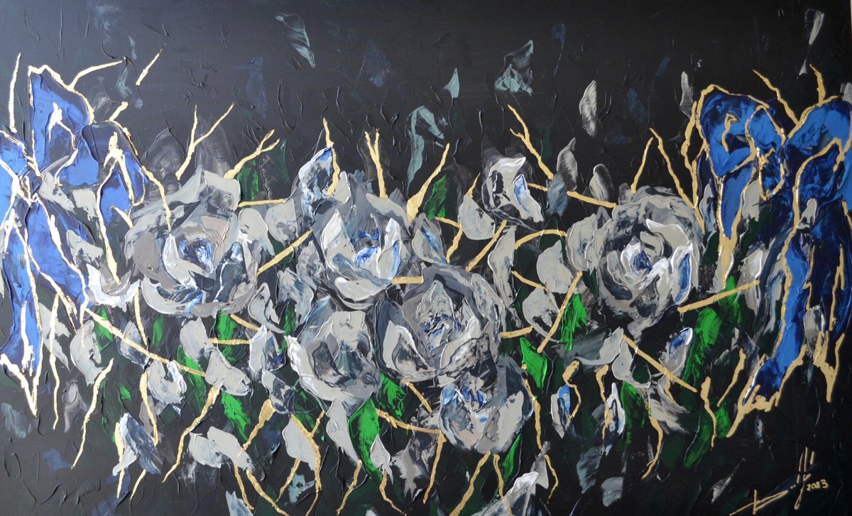 Abstract Botanical Acrylic Painting By Tetiana Hutsul, 61 X 37", I Just Need A Little Rain, Original Artwork