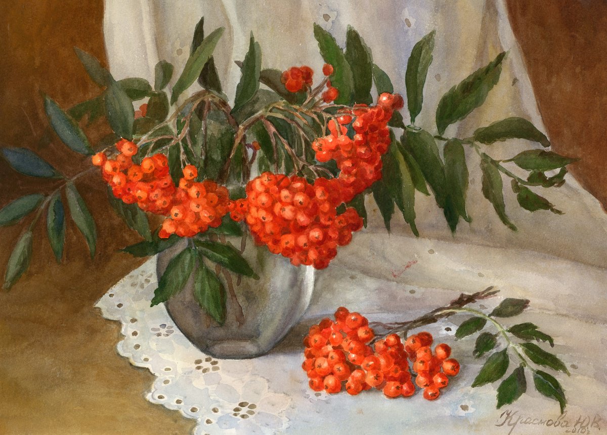 Still Life Watercolour By Yulia Krasnov, 16 X 12", Rowan, Original Artwork