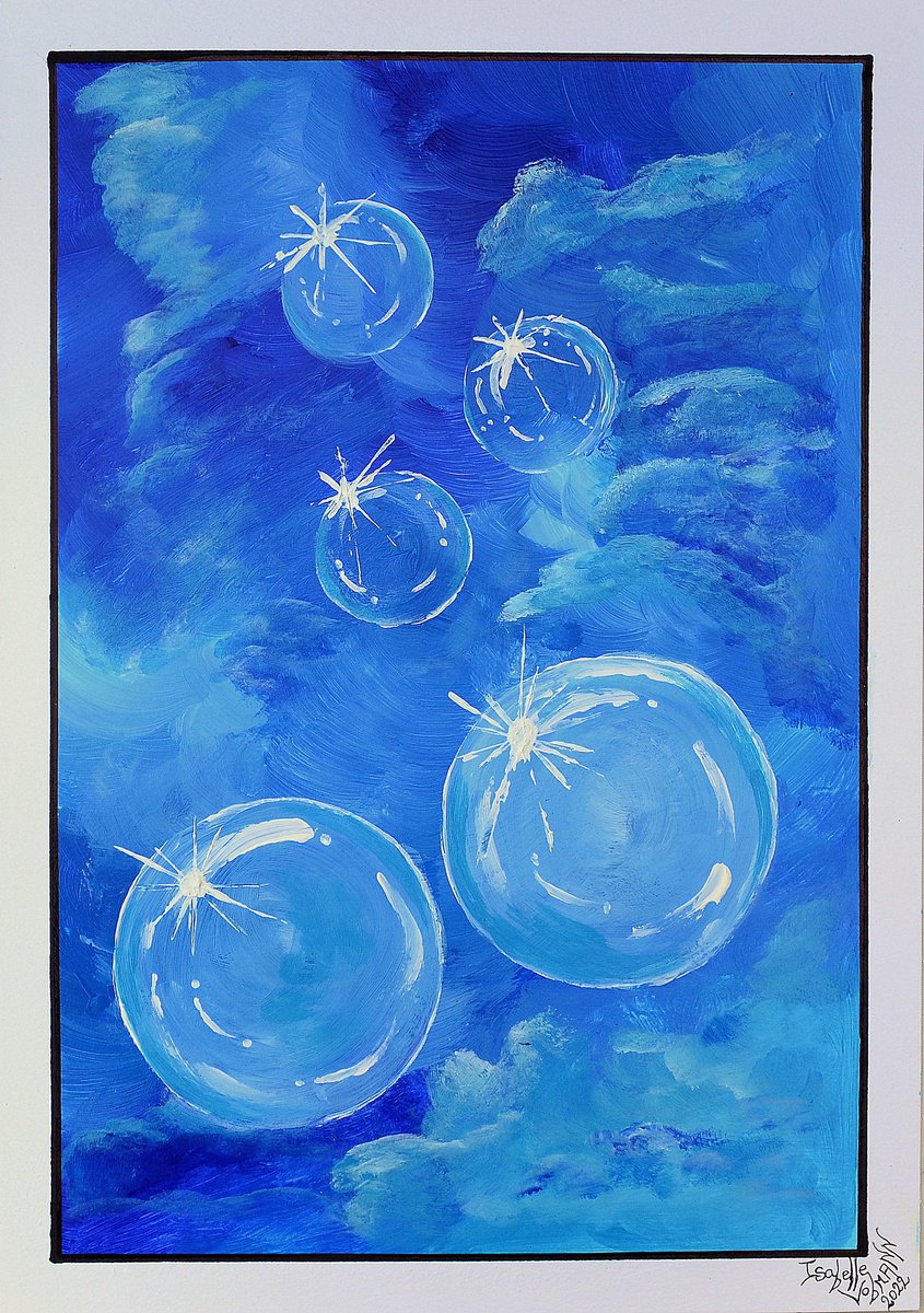 Abstract Acrylic Painting By Isabelle Vobmann, 12 X 17, Les Bulles De Fantaisie, Original Artwork
