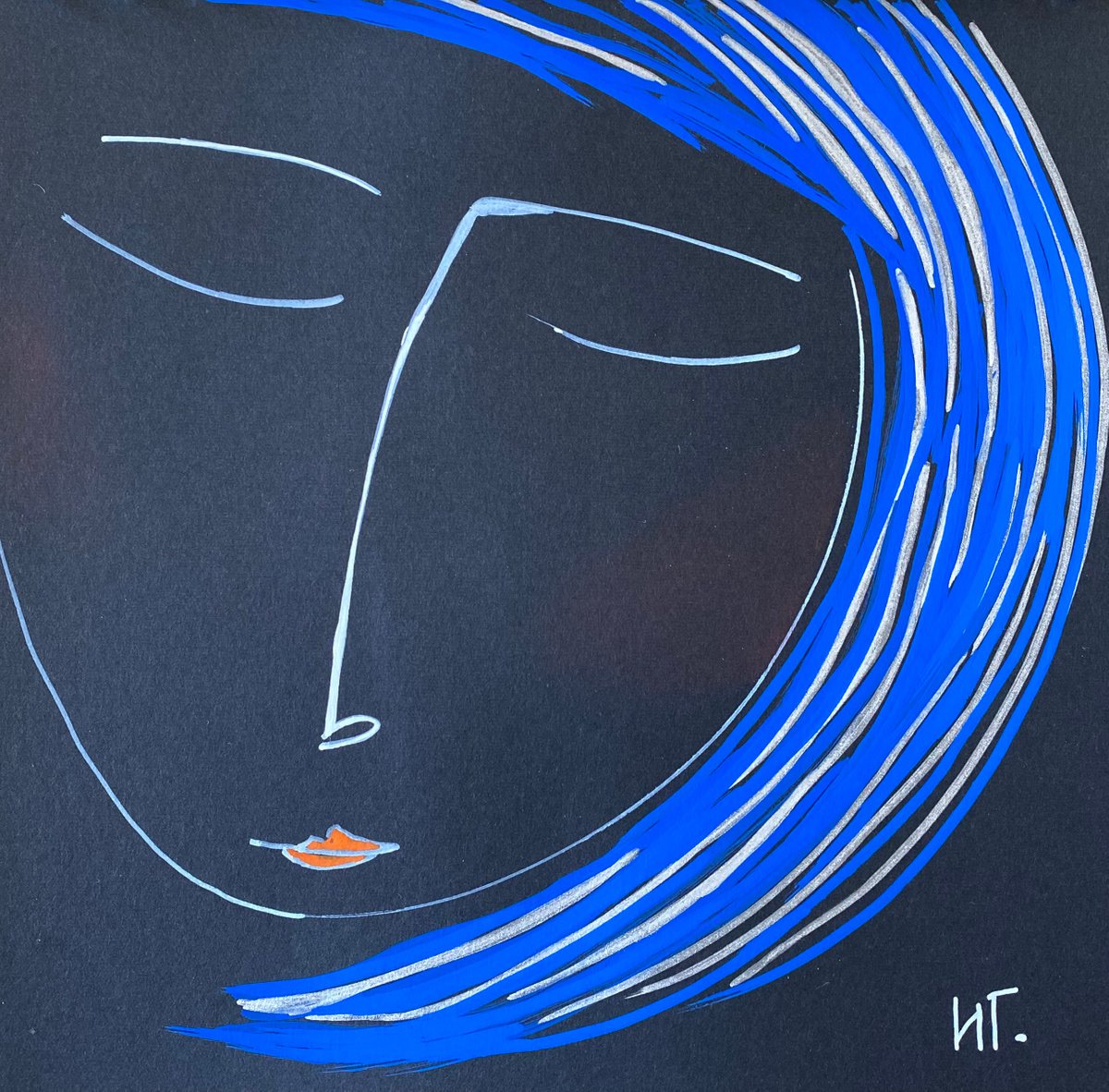 Urban And Pop Portrait Drawing By Irina Goleva, 7 X 7, She, Original Artwork