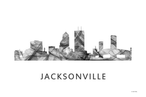 Jacksonville Florida Skyline WB BW by Marlene Watson