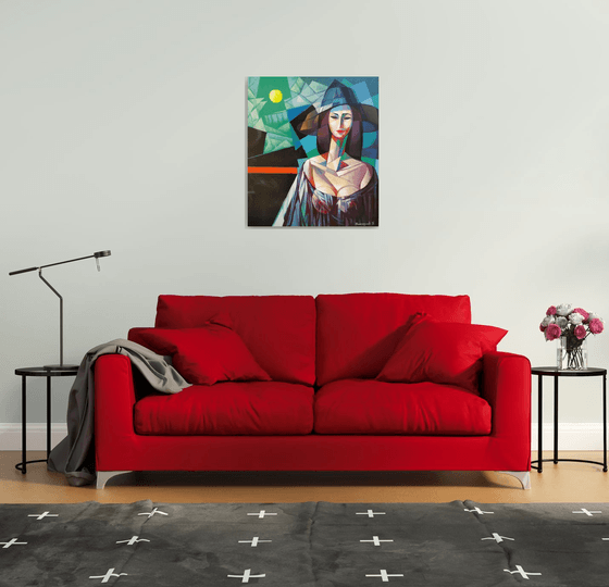 Full Moon (70x80cm, cubism, oil painting, ready to hang)