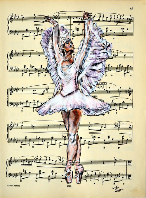Ballerina XXXI- Vintage Music Page, GIFT idea by Misty Lady - M. Nierobisz