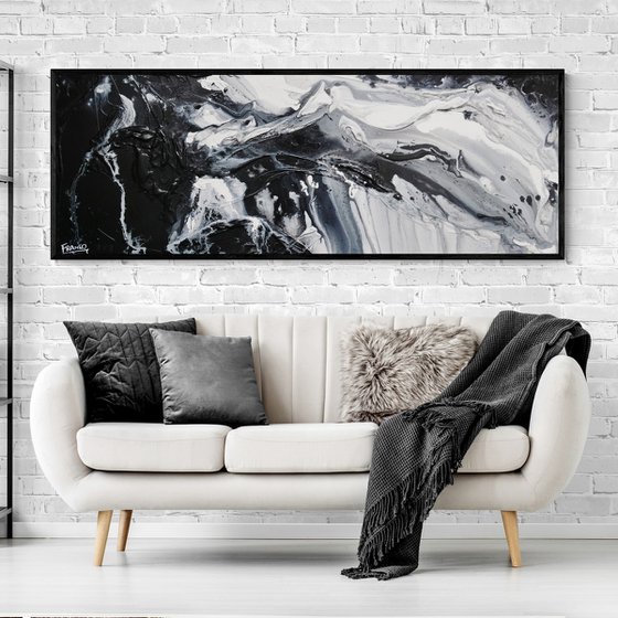 Black Slider 160cm x 60cm Textured Abstract Art