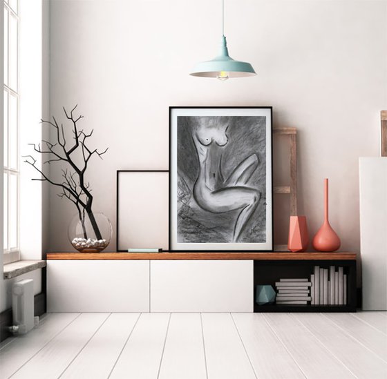 Woman Nude Charcoal Art