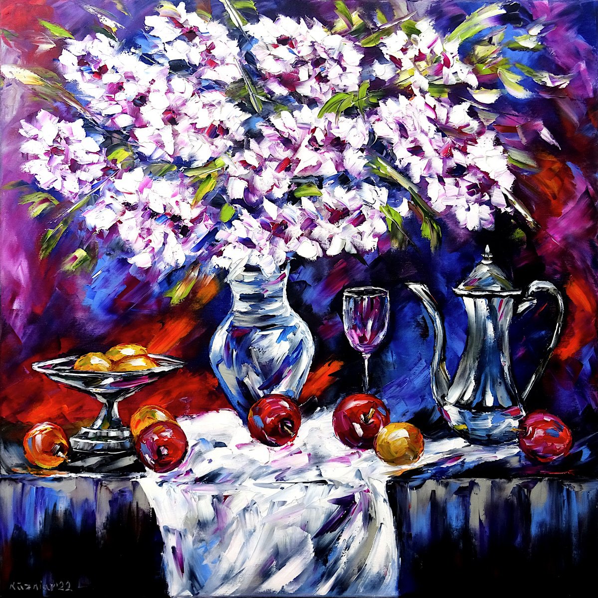 Expressive Oil Painting , Cherry Blossom By Mirek Kuzniar, 28 X 28, Artwork For Sale On Artfinder
