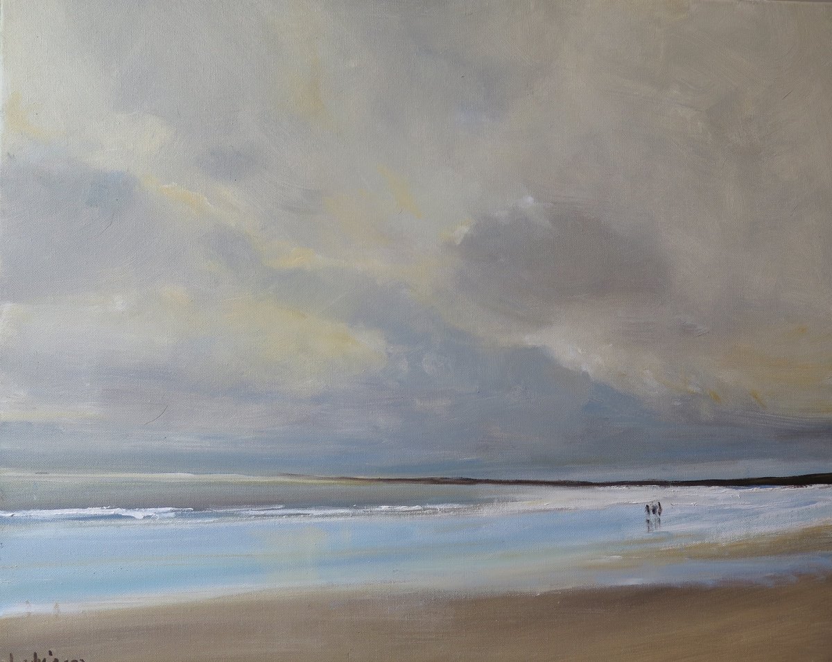 Impressionistic Landscape Oil Painting By Malcolm Ludvigsen, 30 X 24", Bridlington Beach, Feb 20, Original Artwork