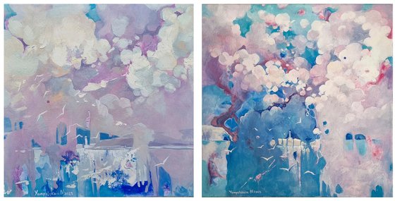 Sea. Spilled pink sky diptych1