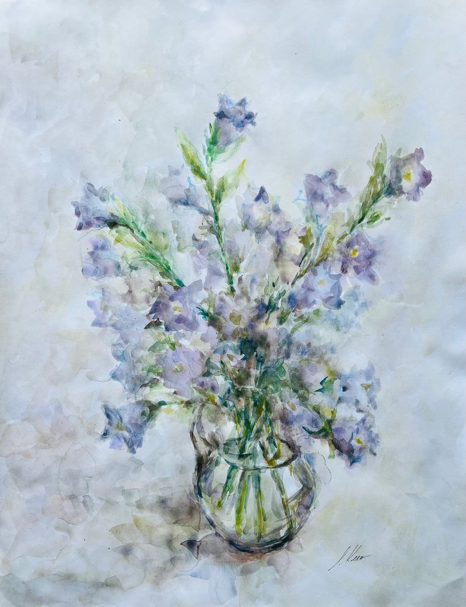 Impressionistic Botanical Watercolour By Elena Klyan, 20 X 26, Bells 50X65 Cm 2025, Original Artwork