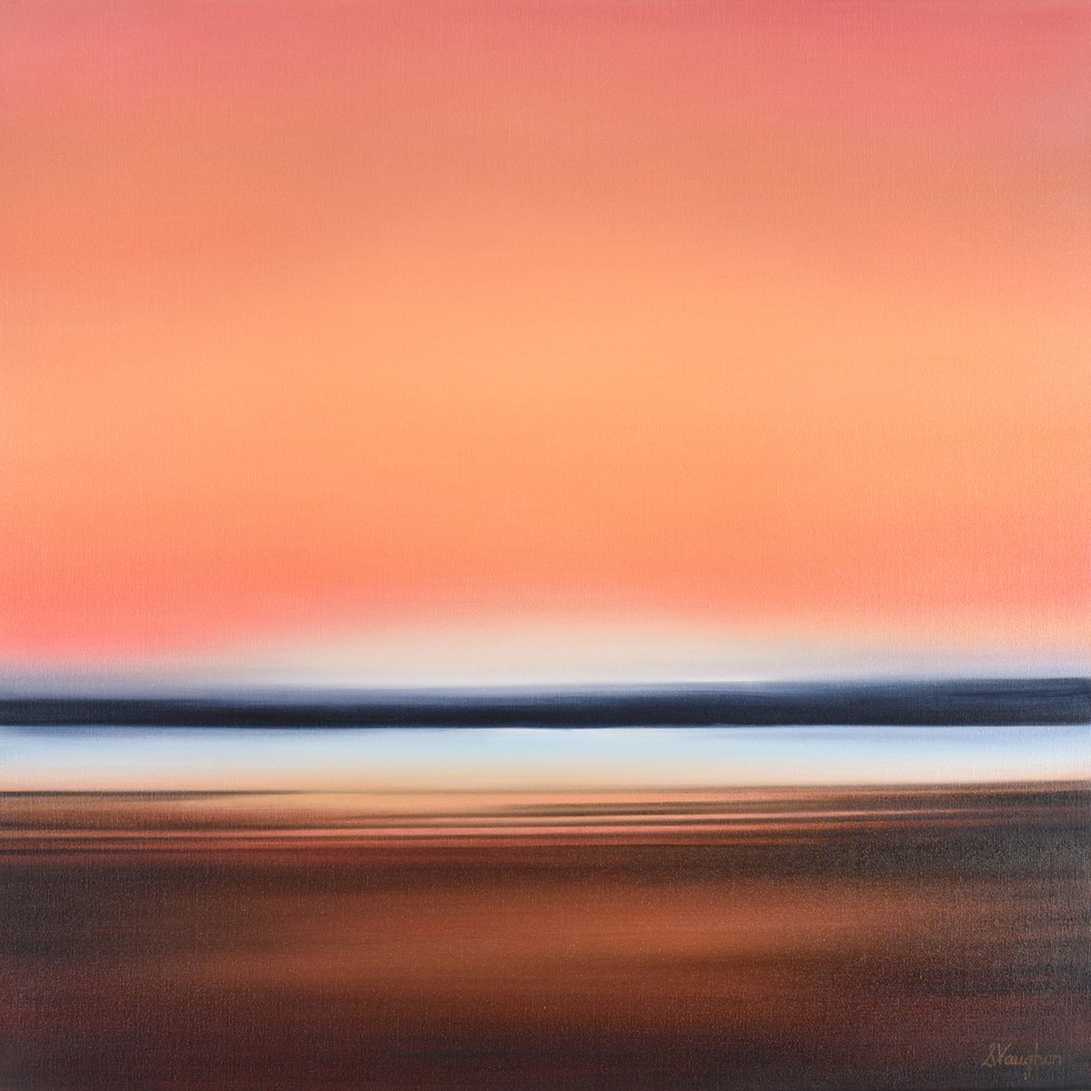 Impressionistic Landscape Oil Painting By Suzanne Vaughan, 24 X 24", Sky Glow - Abstract Seascape, Original Artwork