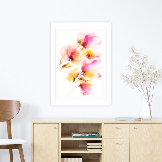 Bright flowers painting, loose florals Summer