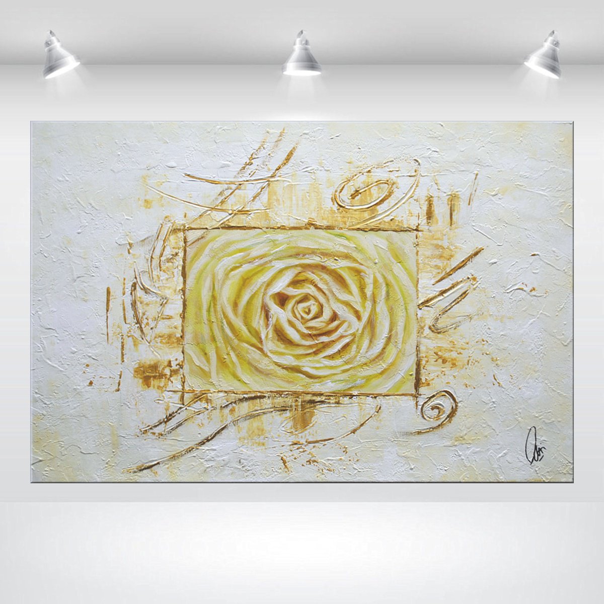Abstract Botanical Acrylic Painting By Edelgard Schroer, 35 X 24, Golden Bloom, Original Artwork